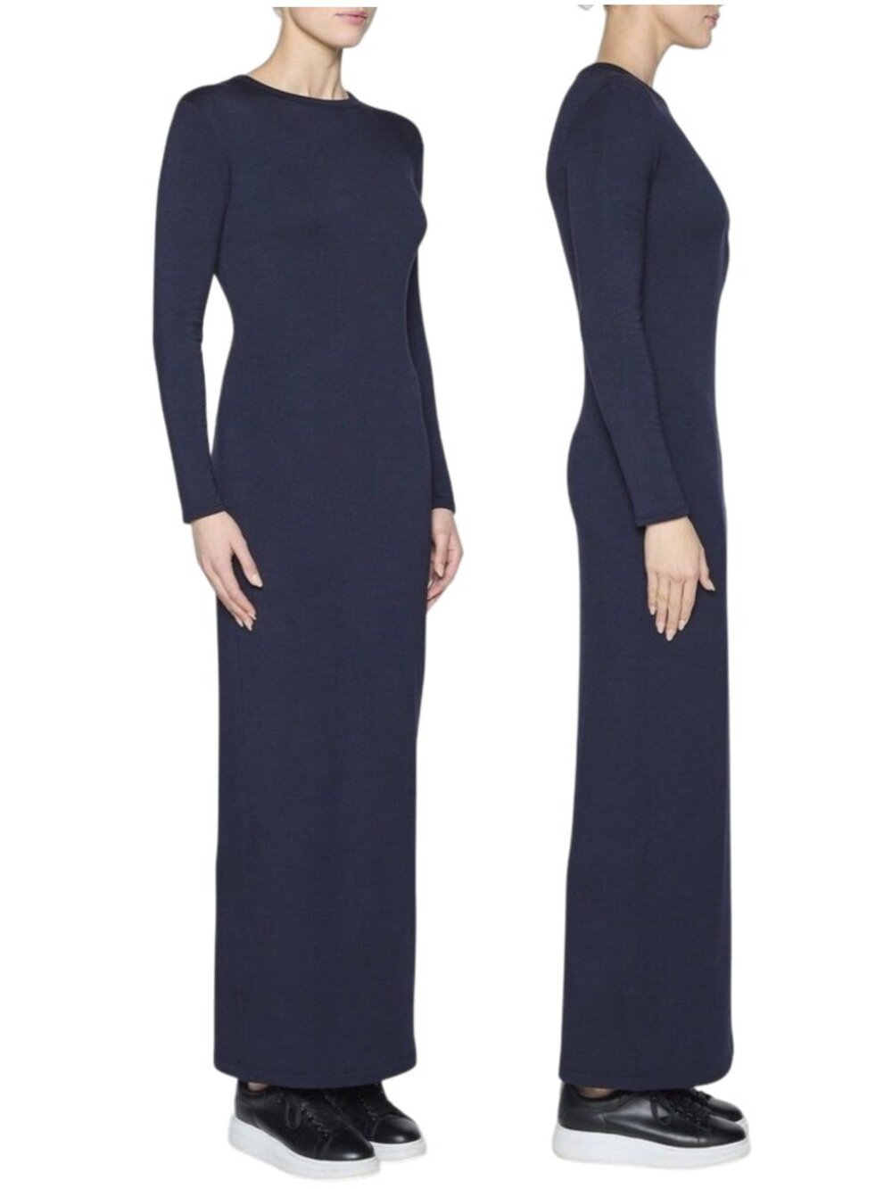 NWOT BleuSalt Long Sleeve Crew Maxi Dress 2 M Navy Tencel Modal